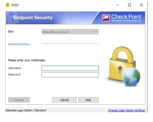 Tela de login do Endpoint Security VPN